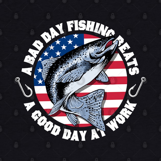 USA Patriotic Trout Fishing by Black Tee Inc